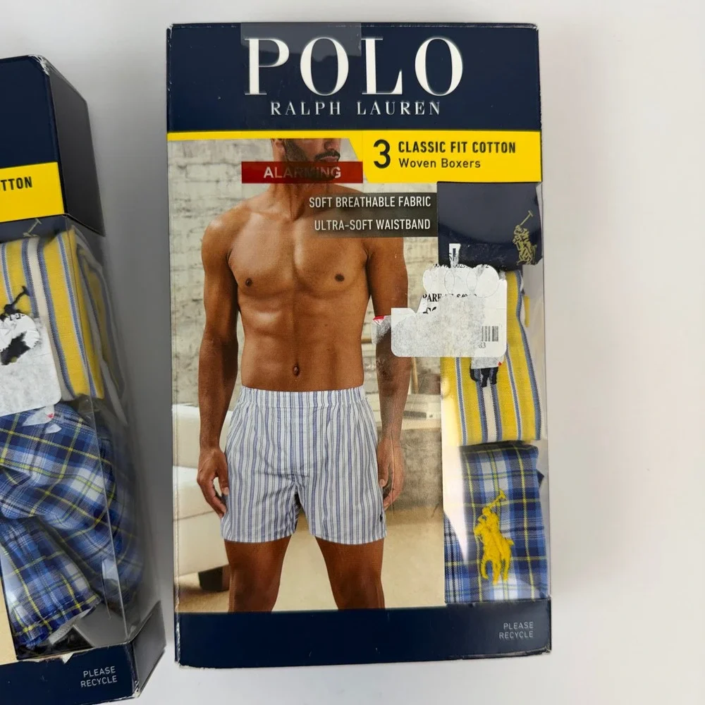 Polo Ralph Lauren 6 Pair Classic Fit Cotton Woven Boxers Blue Yellow Small 2 Set